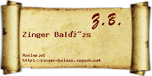Zinger Balázs névjegykártya